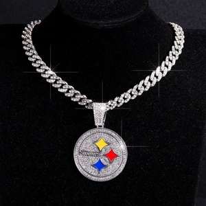 새로운 아이스 아웃 피츠버그 스틸러스 펜던트 목걸이 금도금 풀 랩 다이아몬드 쿠반 체인 NFL 로고 주얼리 - Product Image 5