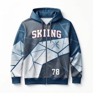 Sweat à capuche zippé pour homme, bleu et blanc, imprimé géométrique, sportif, coupe classique, respirant, vêtements d'hiver - Product Image 1