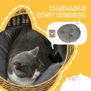 Cuccia per Gatti in Rattan Marrone Chiaro con Cuscino in Memory Foam e PU Sfoderabile e Lavabile, Tenda per Animali Domestici per Piccoli Animali e Cuccioli - Product Image 4