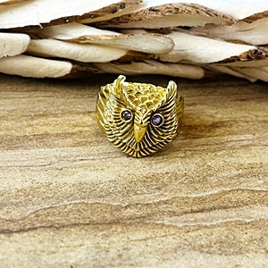 Antique Design Owl <b>Ring</b> Boho Brass <b>Rings</b> <b>Men</b> 18k Gold Plated Animal Design Gothic Chunky Amethyst Jewelry <b>for</b> Wholesale/OEM/ODM - Product Image 1