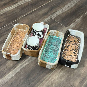 Plateau en cuir de vachette artisanal de luxe 2025, style occidental, organisateur décoratif, rangement, cadeau pour la maison ou le bureau - Product Image 4