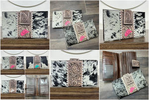 Nueva Cartera de Cuero Vacuno con Pelo Estilo Occidental, Cartera Larga Bifold de Cuero Repujado Hecha a Mano con Múltiples Ranuras para Tarjetas - Product Image 3