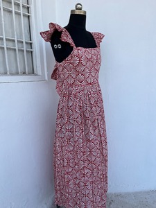 Open Back Bow Tie Woven Cotton Breathable A-Line Maxi Dress Sleeveless <b>Summer</b> Boho with Ruffle Strap for Women Wholesale - Product Image 5