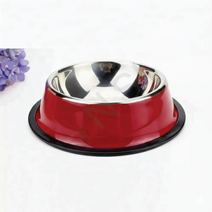 Comedero de Acero Inoxidable para Mascotas, Tazón Antideslizante para Perros con Borde Rojo, Venta al por Mayor - Product Image 1