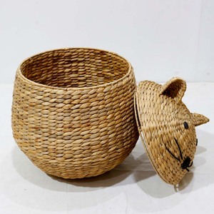 Woven Water Hyacinth Cute Cat Shaped Eco-Friendly Storage <b>Basket</b> <b>with</b> <b>Lid</b> for Home Organization and Decor - Product Image 4