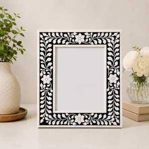 Hand Crafted Mother of Pearl Inlay Picture <b>Frame</b>: <b>Black</b> Floral Bohemian Photo <b>Frame</b> - Product Image 1