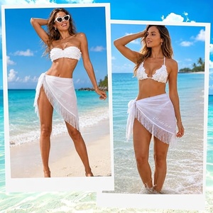 Pareo de Gasa Blanca para Novia con Flecos, Falda Asimétrica para Boda en la Playa o Despedida de Soltera - Product Image 2