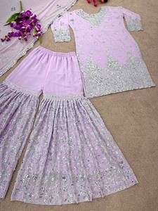 ชุดสูท pakistani punjabi sharara แบบอินเดียชุดปาร์ตี้ผ้าจอร์เจียเทียมปักเลื่อมงานหนัก Kurtis sharara กับ dupatta - Product Image 2