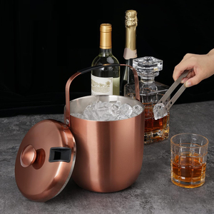 Polished Shiny Copper Metal <b>Ice</b> Bucket Completed With A Matching Spire Lid Smooth Carry Handle And Chilling Tongs For Parties - Product Image 6