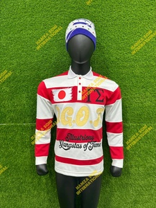 Men's Long Sleeve Cotton <b>Polo</b> Shirt Red <b>White</b> Striped Letter Print Casual Breathable Knitted Front Logo Design - Product Image 5