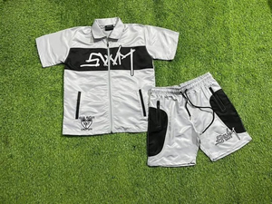 Ensemble 2 pièces homme T-shirt et short imprimé graphique uni, style vintage délavé à l'acide, collection Hiver 2024, vente chaude - Product Image 4