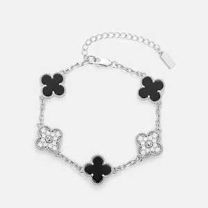 Pulsera de Cadena con Eslabones de Plata de Ley 925 con Circonitas y Piedras Coloridas de Trébol de 4 Hojas, Elegante y Moderna, para Mujer, Regalo de Compromiso o Boda - Product Image 1