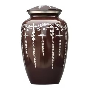 Urne funéraire neuve à prix abordable pour adulte, en métal brun chocolat foncé avec guirlande argentée, pour usage dans la chambre funéraire. - Product Image 1