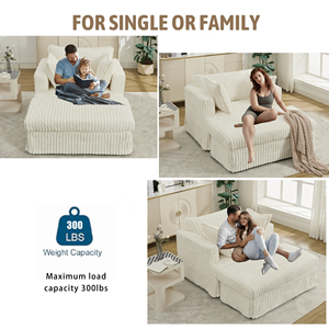 Nuovo Arrivo: Chaise Longue Oversize 47.7 in Velluto a Coste con Seduta Profonda e Imbottitura Spessa Confortevole - Product Image 2