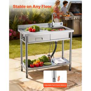 Fregadero Industrial Independiente de Acero Inoxidable con Grifo para Cocina Comercial, 39.4 x 19.7 x 37, para Garaje o Restaurante - Product Image 6