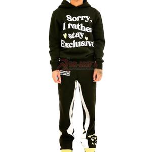 100% nouveau coton personnalisé survêtements hommes deux pièces surdimensionné à capuche survêtement français éponge pour bouffée impression respirant hiver ensemble - Product Image 1