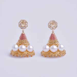 Chandelier Drop Earrings-Ethnic Religious Classic Trendy Zircon Pearl Cone Jhumkis Fashion Jewellery - Product Image 1