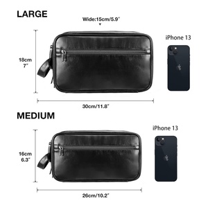 Neceser de Cuero Genuino Hecho a Medida, Resistente al Desgaste, con Doble Cremallera, Color Negro, Estuche Cosmético Elegante, Kit Dopp - Product Image 3