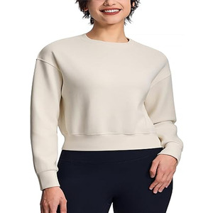 Sweat-shirt court à col rond pour femme, style streetwear décontracté, épaules tombantes, respirant, écologique, en tricot 100% coton - Product Image 6