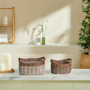 Panier de rangement rectangulaire en jonc de mer et rotin de style nordique unique de qualité supérieure avec base en bois-Idéal pour le rangement des vêtements - Product Image 5