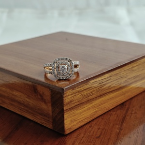 Namivaa Bague de fiançailles en or rose 18 carats avec halo taille coussin pour femme, double alliance vintage, bague de promesse de mariage, bijoux fins - Product Image 3