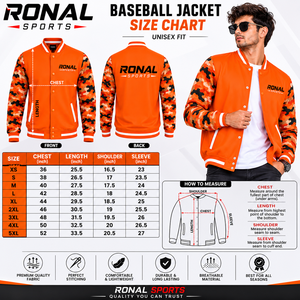 Veste de sport pour homme RONAL SPORTS, orange camouflage, manches longues, style varsity, respirante, polyester, boutons, style sportif, vêtements d'automne - Product Image 6