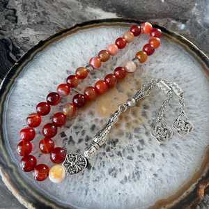 Handmade Red Agate Resin Tasbih Prayer Beads with Silver Tassel Islamic Misbaha Meditation Ramadan <b>Eid</b> <b>Gift</b> for Muslims - Product Image 5