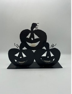 Portavelas de Halloween con forma de calabaza de metal, estilo Jack-O'-Lantern, con acabado mate negro premium y recubrimiento en polvo. - Product Image 5