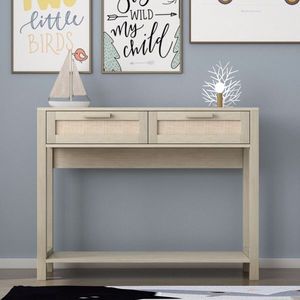 Consolle Boho da 100 cm con 2 cassetti, tavolo stretto in legno per ingresso, soggiorno, corridoio, consolle in rattan - Product Image 1