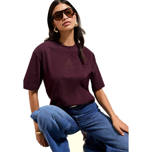 Camiseta personalizada transpirable para mujer, 100% algodón, tejido jersey, cuello simulado, hombros caídos, estilo oversized, estampada. - Product Image 3