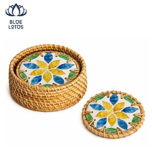 Sous-verre en mosaïque de rotin écologique disponible, set de table durable, dessous de verre tissé le plus vendu, décoration de haute qualité - Product Image 1