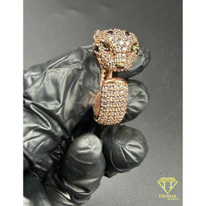 Anillo de Plata de Ley 925 con Moissanita y Diamantes, Diseño de Cara de Animal, Tono Oro Rosa, Joyería de Alta Gama para Compradores Mayoristas - Product Image 6