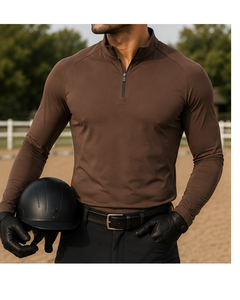 Men's <b>Brown</b> <b>Long</b> <b>Sleeve</b> Zipper for Shirt Knitted Compressed Print Breathable Smart Casual Equestrian Riding <b>Top</b> - Product Image 1