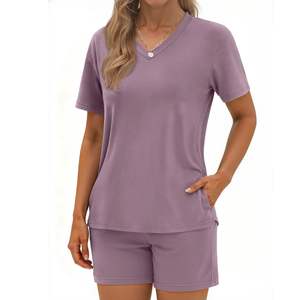 Conjunto Casual de Verano para Mujer, 2 Piezas, Camiseta y Pantalones Cortos, Algodón Suave, Conjunto Combinado, Venta al Por Mayor, OEM, Transpirable, Ecológico - Product Image 2