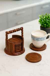 Ensemble de sous-verres en bois personnalisés avec support unique, design moderne, sous-verres élégants pour le thé et le café, accessoires de décoration de table - Product Image 2