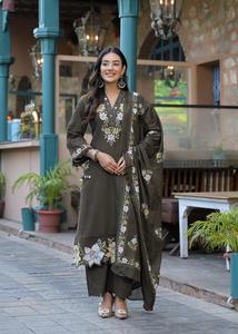Ensemble de salwar kameez en coton vert brodé avec dupatta, vêtements ethniques traditionnels pour femmes, Inde, Pakistan, tenue décontractée pour Diwali - Product Image 4