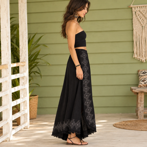Bohemian Embroidered Cotton <b>Wrap</b> <b>Skirt</b> Women's Ethnic Fringe Tassel Maxi Adjustable Tie Beach Resort Vacation Summer Wear | - Product Image 2