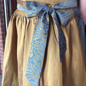 Women's Bavarian Style Dirndl <b>Dress</b> Yellow With Blue Apron Knee-Length A-Line Vintage Folk Costume Short Sleeve Sweetheart Neck - Product Image 3