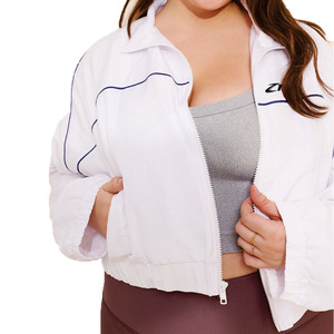 Custom <b>White</b> Nylon Sports Windbreaker <b>Jacket</b> for Women <b>Men</b> <b>Jackets</b> Zip-Up Casual <b>Jacket</b> with Navy Stripes High-Quality Wholesale - Product Image 5
