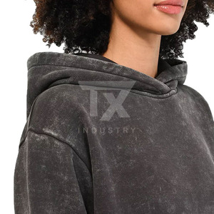 Custom Logo Front Knitted Women Acid Wash Hoodie Streetwear Wholesale <b>Cheap</b> Price Heavyweight - Product Image 5