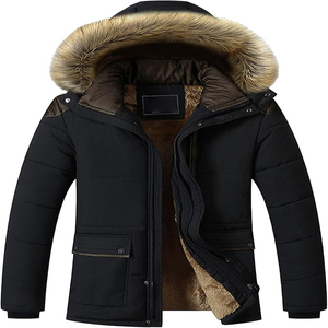 Chaqueta Acolchada con Capucha para Hombre, Cierre de Cremallera, Cortavientos, Informal, de Invierno, Exterior de Poliéster, Corte Ajustado, Largo Regular - Product Image 1