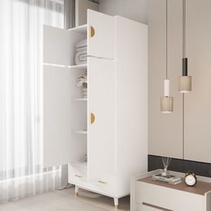 Armoire en bois Triamine blanc et cuivre doré avec 4 portes, 2 tiroirs et tringle à vêtements en panneau de particules collé - Product Image 5