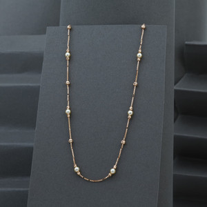 Collar de Cadena de Oro Sólido de 22K con Perlas, Cuentas de Dos Tonos, Cadena Larga Elegante Hecha a Mano, Joyería Fina para Mujer, Boda - Product Image 2