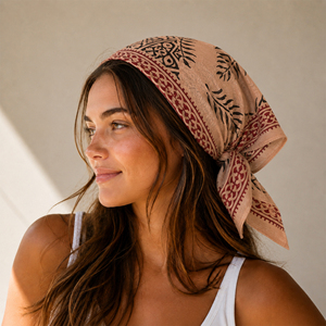 Craftjaipur Handmade Floral Cotton Bandana Eco Friendly Handkerchief <b>Square</b> <b>Scarf</b> Wraps Block Printed Summer Face Cover up - Product Image 1