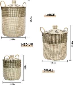 Seagrass <b>Basket</b> with Lid Handmade Woven <b>Storage</b> <b>Basket</b> Wholesale Manufacturer Custom Eco Friendly Vietnam Supplier - Product Image 5