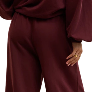 Pantalones Deportivos de Felpa Color Borgoña para Mujer, Cintura Elástica con Cordón, Corte Recto, Ajuste Relajado, Suaves, Casuales, para Invierno - Product Image 4