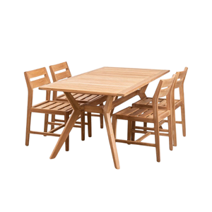 Modern Wooden <b>Dining</b> Table Set with 4 <b>Chairs</b> Minimalist Design Stable Structure Home Furniture <b>Natural</b> - Product Image 3