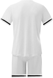Ensemble T-shirt et short en coton tricoté à manches courtes et col rond blanc pour homme, décontracté, respirant, pour l'été - Product Image 2
