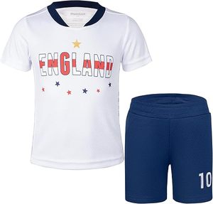 Ensemble de maillot de football d'Angleterre MUDJEAN, blanc et bleu marine, avec short et numéro 10, séchage rapide, broderie personnalisée, polyester, vêtements de sport pour enfants - Product Image 1