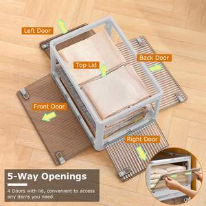 Lot de 4 paniers de rangement pliables avec roulettes verrouillables, empilables, pour placard, avec couvercle et 4 portes - Product Image 5